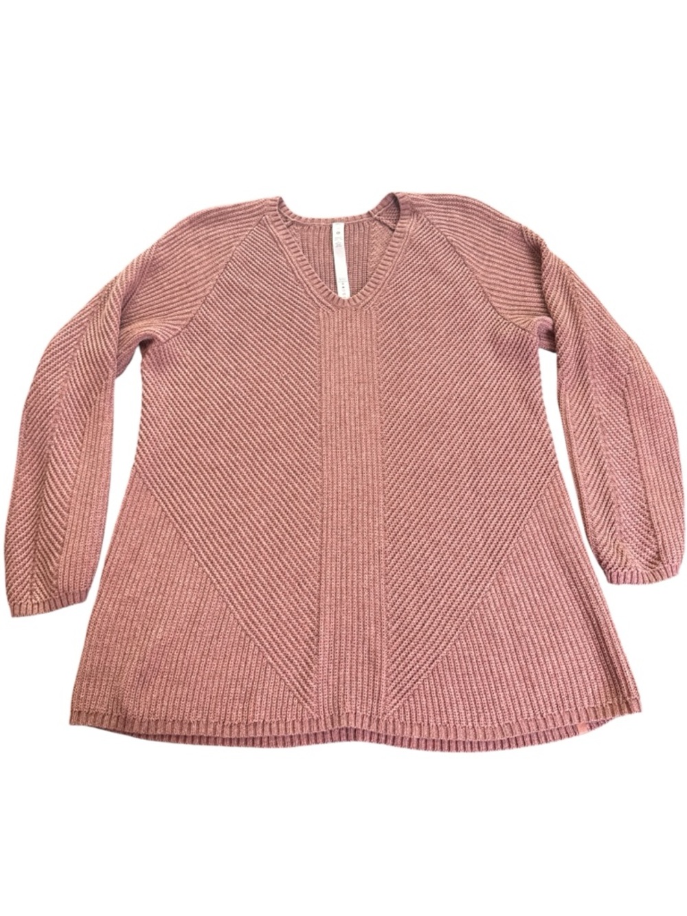 Lululemon What The Heart Wants Pink Knit Cotton Wool Blend V-Neck Sweater Sz 10